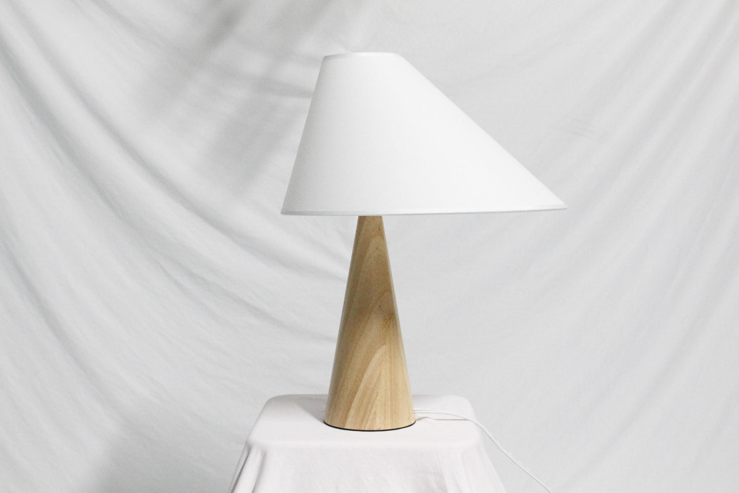 Asymmetric Drift Table Lamp | Hand-Turned Solid Wood & Linen Shade