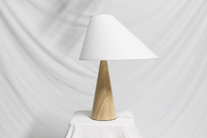Asymmetric Drift Table Lamp | Hand-Turned Solid Wood & Linen Shade