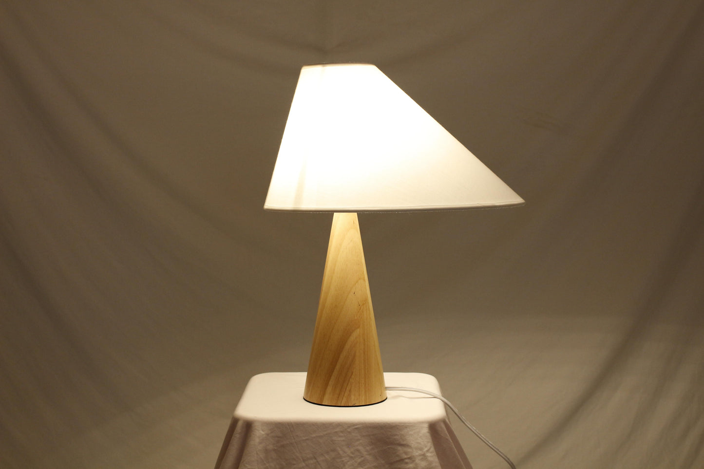 Asymmetric Drift Table Lamp | Hand-Turned Solid Wood & Linen Shade
