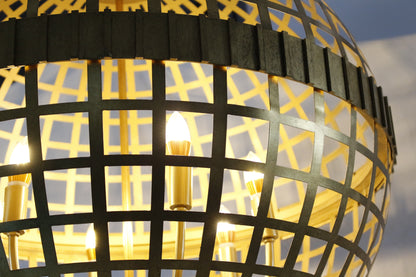 Orbital Grid Spherical Chandelier | Hand-Welded Solid H65 Brass