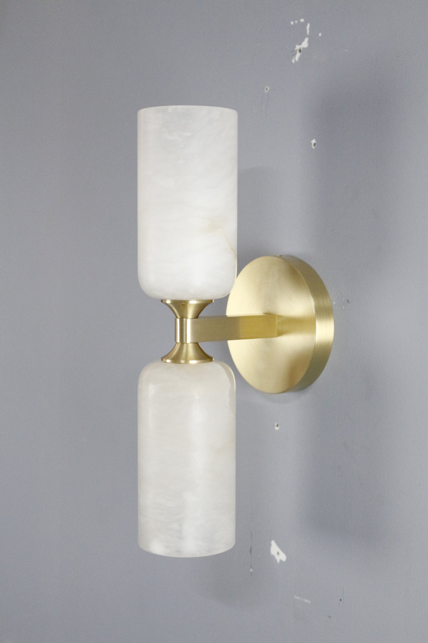 Lyra Twin Wall Sconce | Alabaster-Style Glass & Solid H65 Brass