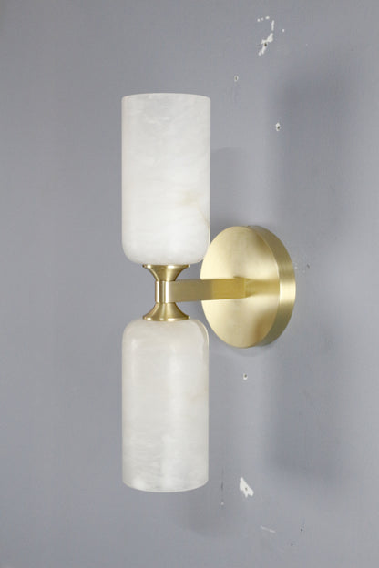 Lyra Twin Wall Sconce | Alabaster-Style Glass & Solid H65 Brass