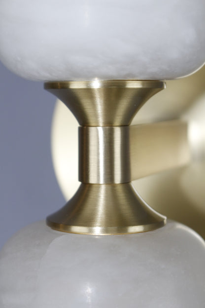 Lyra Twin Wall Sconce | Alabaster-Style Glass & Solid H65 Brass