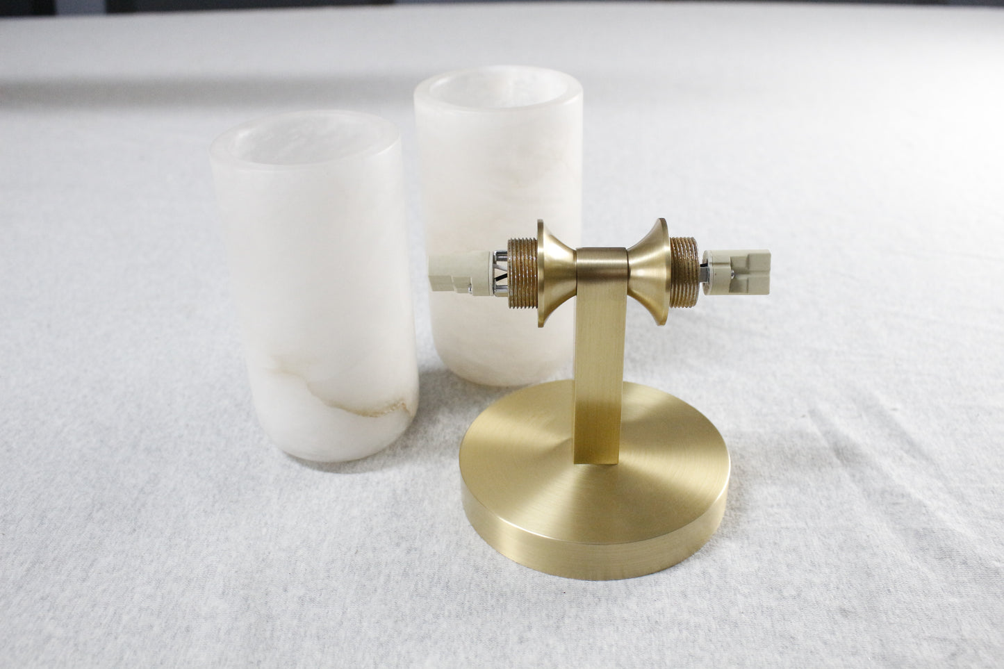 Lyra Twin Wall Sconce | Alabaster-Style Glass & Solid H65 Brass