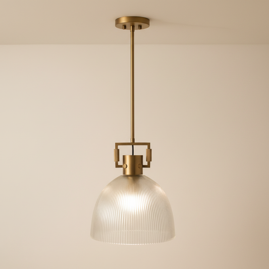 Artisan Ribbed Glass Pendant Light | Knurled H65 Solid Brass – Clean White Background Studio Shot